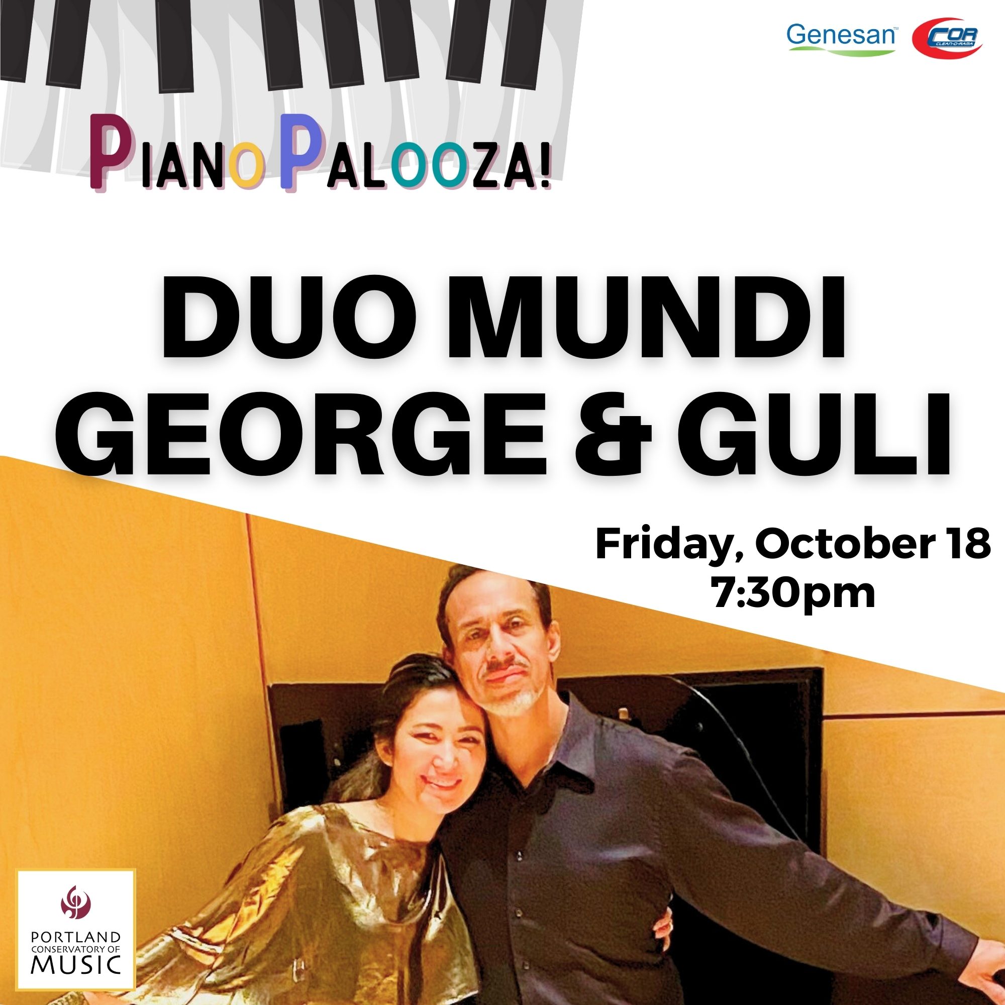 Graphic for Portland Conservatory of Music's Piano Palooza concert Duo Mundo with George & Guli